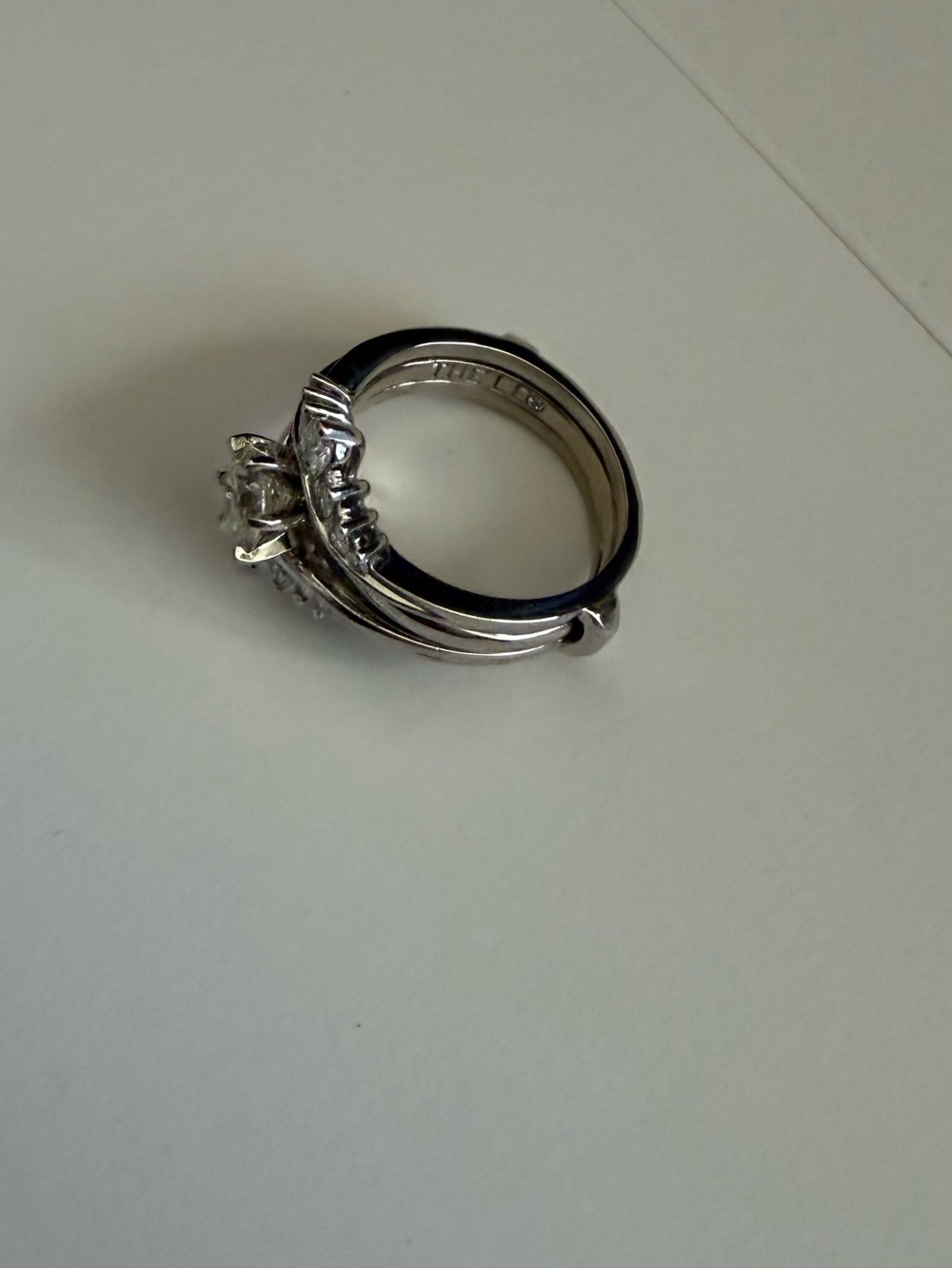14k White Gold & Diamond Two Ring Bridal Set size 9 - Picture 6 of 15